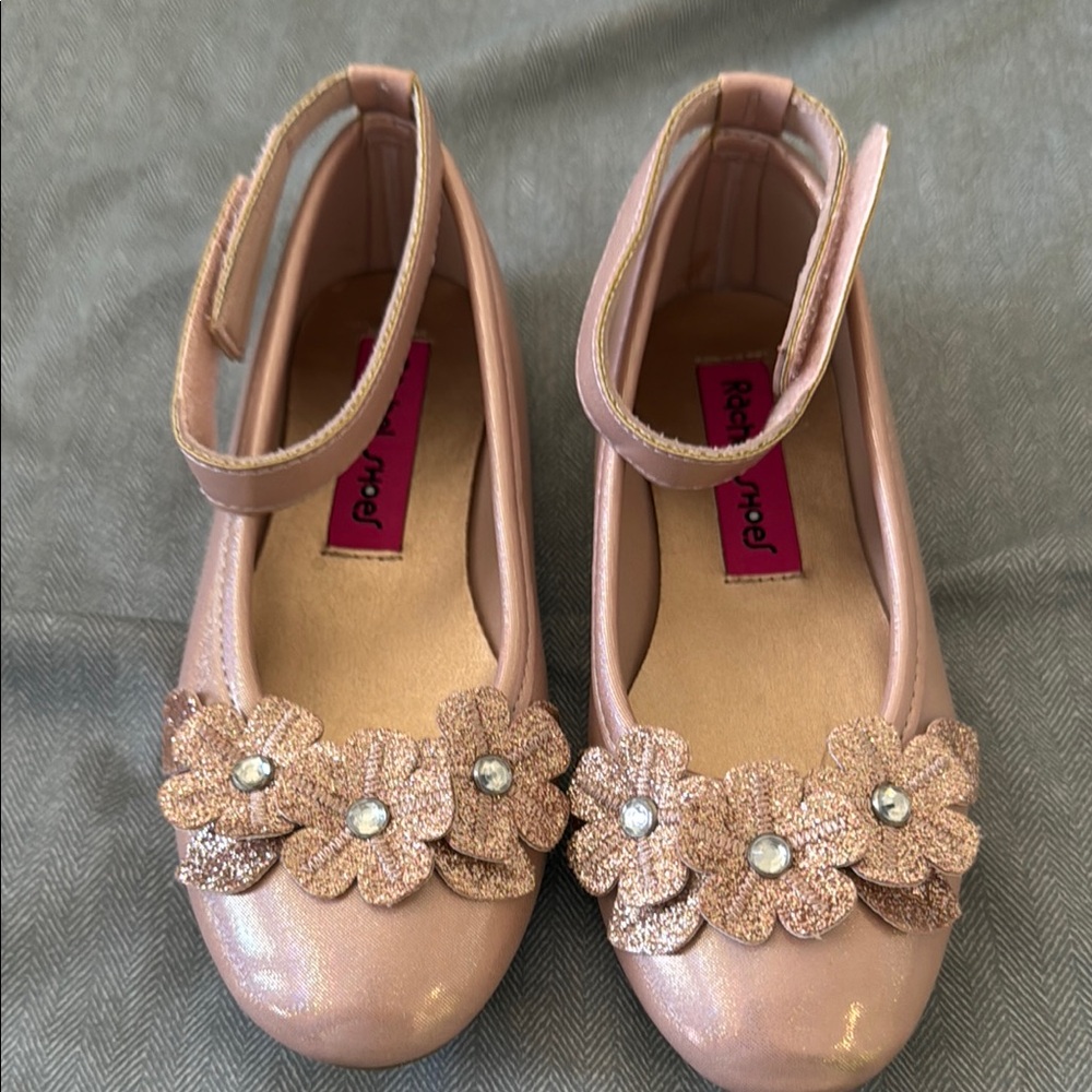 Rachel Shoes Pink Dress Shoes with Flower Embellishments and Ankle Strap